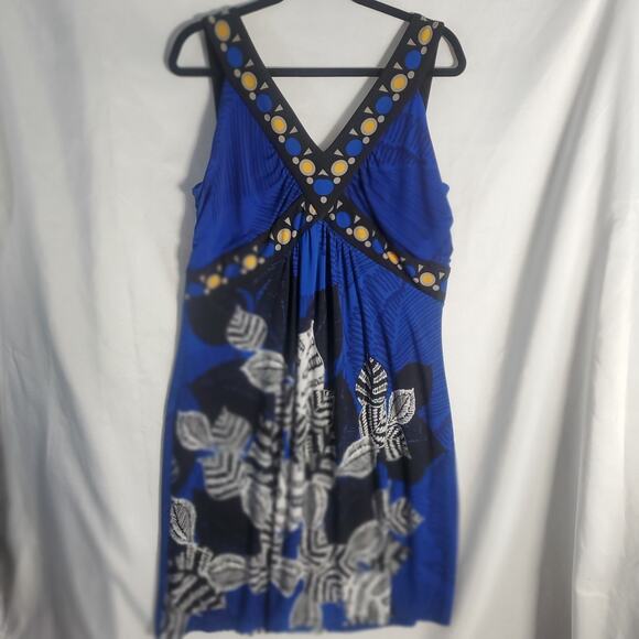 Style & Co Blue Sleeveless Dress Size 0X V-Neck Floral Stretch Knit 40.5" Long - Picture 1 of 8